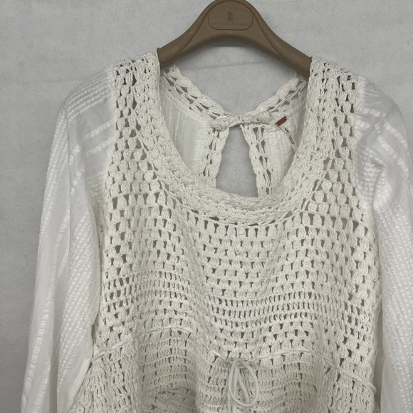 new sz Large L FREE PEOPLE MEGAN CROCHET TOP IVORY WHITE VICTORIAN OPEN BACK - Picture 6 of 9